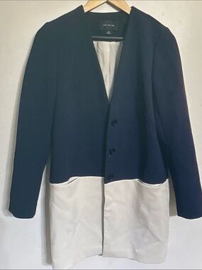 Ann Taylor Navy and White Colorblock Long Coat